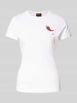 Boss Orange T-shirt Endora Premium Damesmode met plooien glinsterende badge