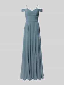 Off-shoulder prom dress with fishtail skirt and long train