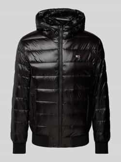 Tommy Jeans Zwarte gewatteerde jas met capuchon en logo Black Heren