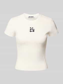 Review T-shirt met motiefstitching en ronde hals