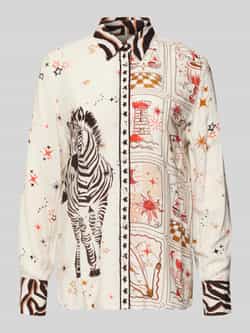 Emily Van den Bergh Regular fit overhemdblouse van pure viscose met dierenprint