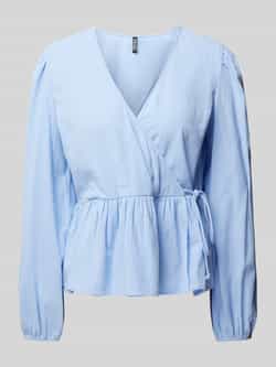 Pieces Regular fit blouse met lange mouwen van puur katoen in wikkellook model 'MILLA'