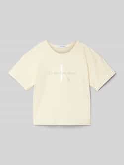 Calvin Klein T-shirt GLITTER MONOGRAM BOXY SS T-SHIRT voor kinderen tot 16 jaar met glinsterend merklabel