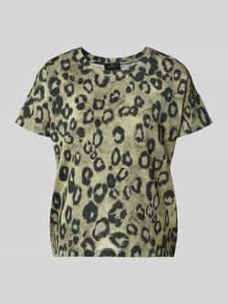 Monari Regular fit T-shirt van viscosemix met all-over dierenprint
