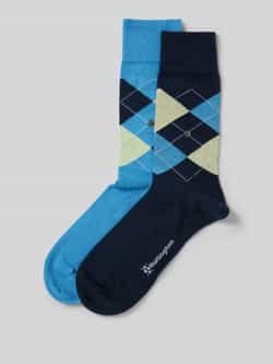 Burlington Sokken met labelapplicatie in een set van 2 paar model 'Everyday Argyle'