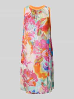 Emily Van den Bergh Knielange jurk met bloemenmotief model 'Multi Aqua Flower'