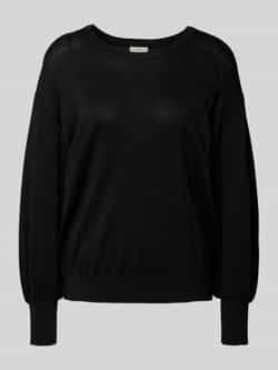 Kaffe Zwart Deep O-Neck Gebreide Trui met Pofmouwen Black Dames