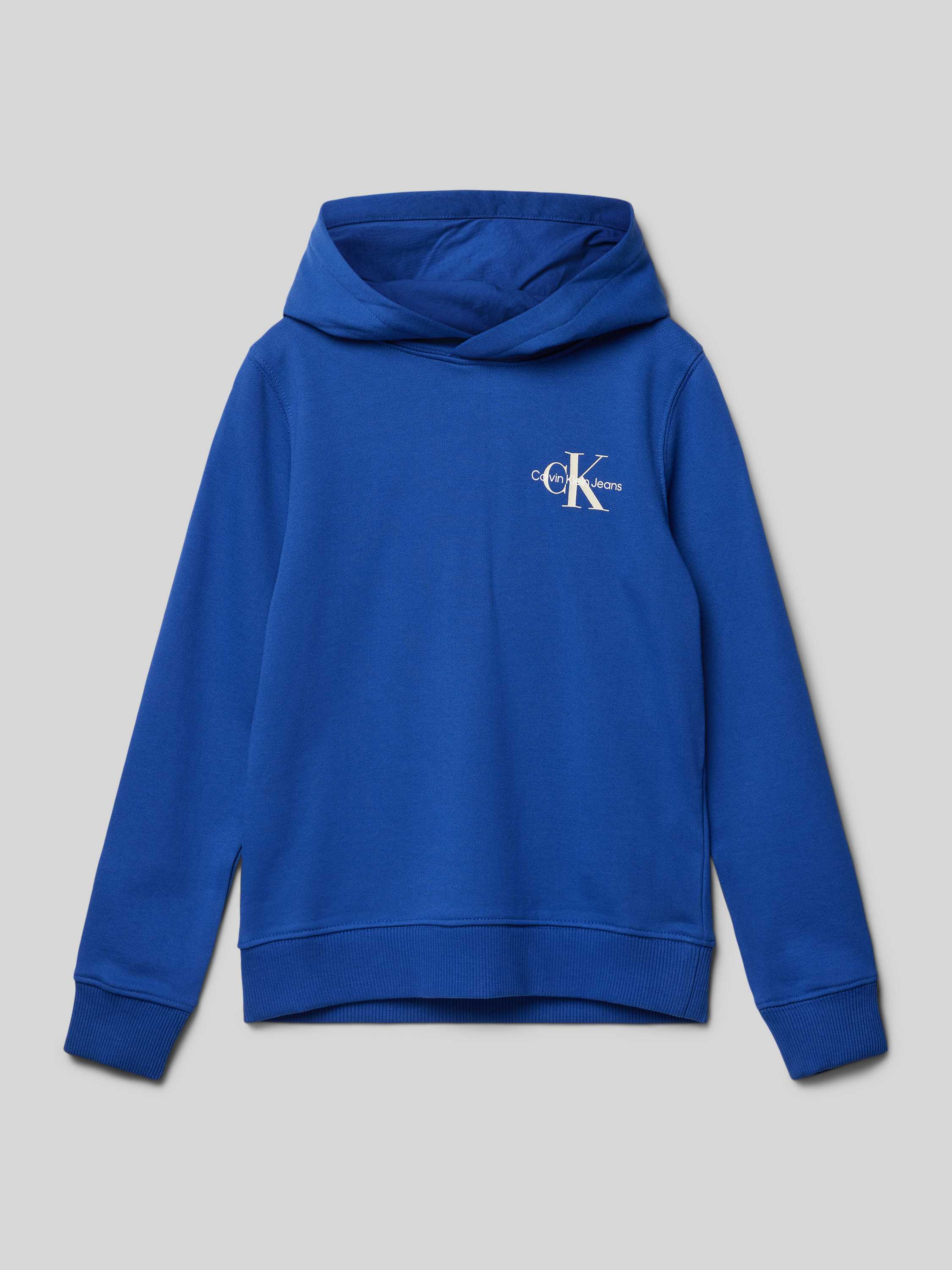 Calvin Klein Jeans hoodie met logo Sweater Blauw Jongens Katoen Capuchon 140