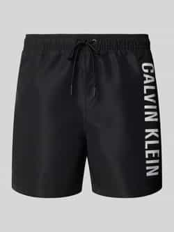 Calvin Klein Zwarte Heren Zwemboxershorts met Slip Zakken Elastische Taille Print Logo Black Heren