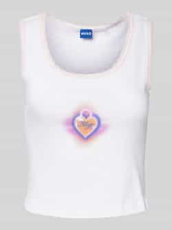 Hugo Blue Korte top met labelprint model 'Delarina'