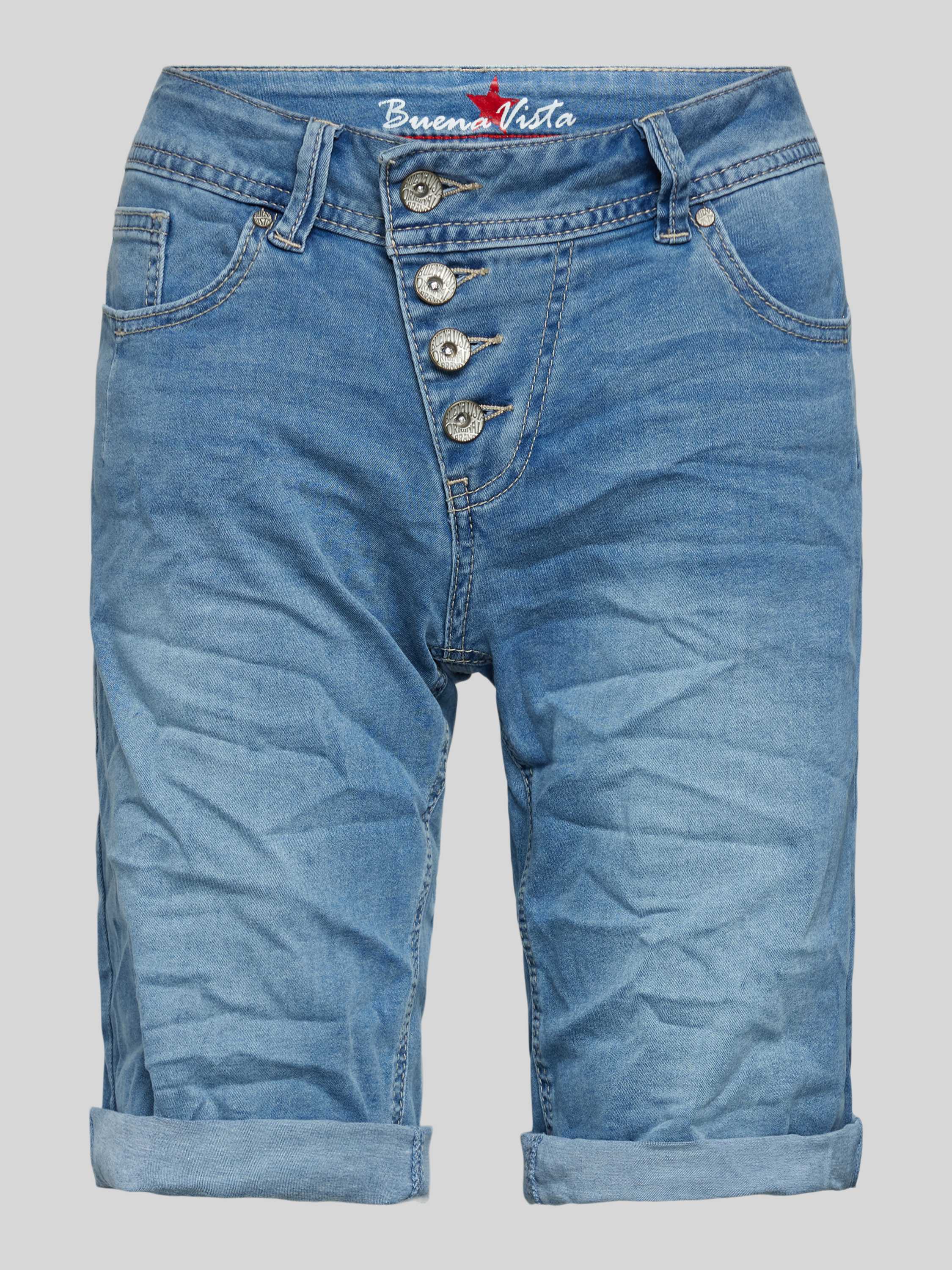 Buena Vista Korte regular fit jeans met asymmetrische knoopsluiting