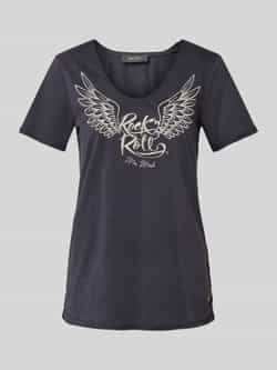 MOS MOSH Cool Print V-Hals T-shirt Navy Blue Dames
