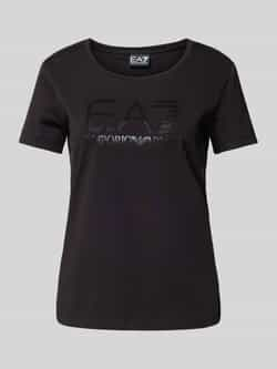 EA7 Emporio Armani T-shirt met label met strass-steentjes