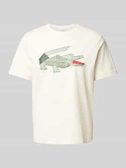 Lacoste Abstract Logo Katoenen T-shirt Ivoor White Heren