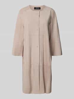 Marc Cain Regular fit lange leren jas met ronde hals model 'COLLECTIONS B'