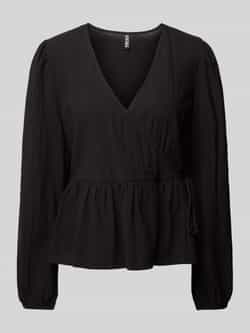 Pieces Regular fit blouse met lange mouwen van puur katoen in wikkellook model 'MILLA'