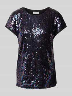 Damen Pailletten Top Mit V-Ausschnitt - Glänzendes Langarmshirt In Lockere Passform