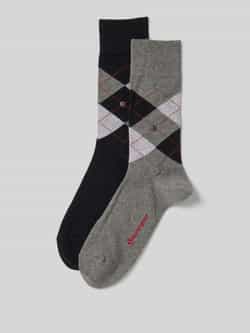 Burlington Sokken met labelapplicatie in een set van 2 paar model 'Everyday Argyle'