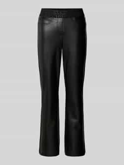CAMBIO Regular fit leren broek met elastische band met label