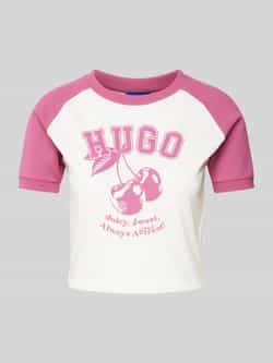 Hugo Blue Kort T-shirt met label- en motiefprint model 'Dana'