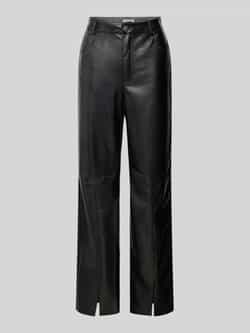 MbyM Zwarte vegan leren broek met wijde pijpen en splitjes Mayanna Black Dames