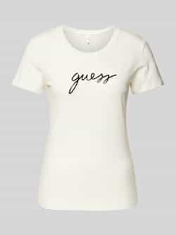 Guess Handtekening Logo T-Shirt Stretch Pasvorm Korte Mouwen White Dames