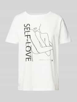 Comma T-shirt met tekst wit zwart