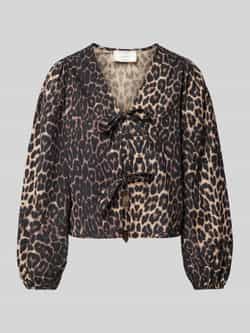 NEO NOIR Luipaardprint Blouse met Strikdetail Brown Dames