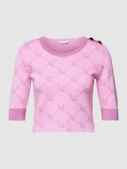 Liu Jo White Korte gebreide pullover met all-over labelmotief