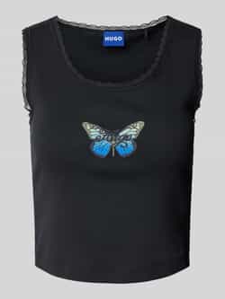 Hugo Blue Tanktop met kant model 'Delarina'