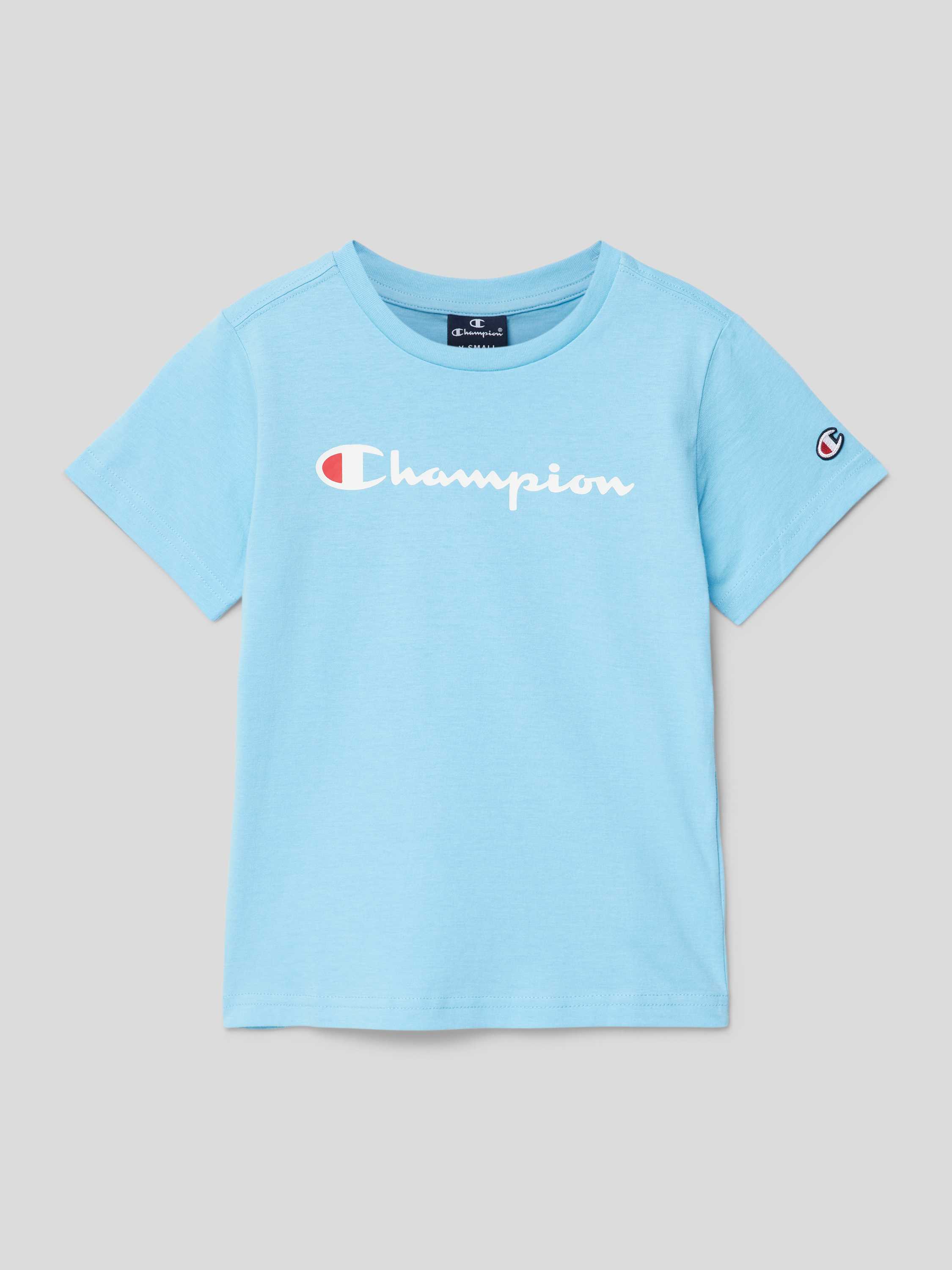 Champion T-shirt met logo lichtblauw Jongens Katoen Ronde hals Logo 134 140