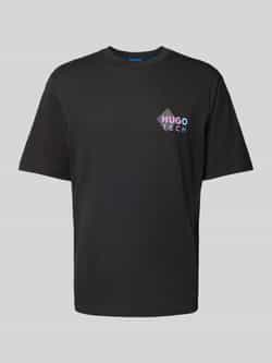 Hugo Blue T-shirt met labelprint model 'Nepory'