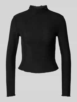 Pieces Slim fit shirt met lange mouwen ronde hals en kraag met boorden met volants model 'SANDRA'