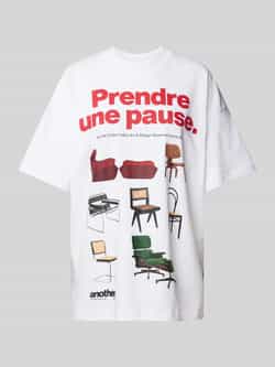 ANOTHER COTTON LAB Oversized T-shirt met labelprint model 'Prendre Une Pause'