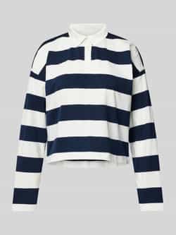 Tom Tailor Denim Poloshirt met lange mouwen met strepen en polokraag extra kort