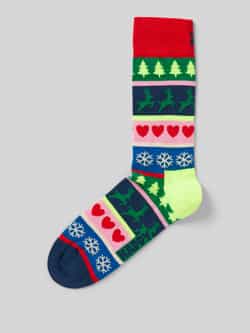 Happy Socks Sokken met motiefstitchings model 'Christmas Stripe'