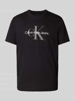 Calvin Klein Jeans Zwart Bedrukt Katoenen T-Shirt met Ronde Hals Black Heren