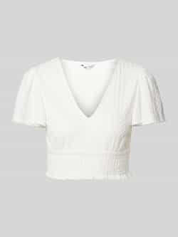 Only Regular fit korte top met smokdetail model 'HANNAH'