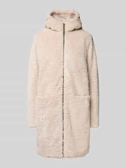 Camel active Lange jas van teddybont met capuchon en tweewegsritssluiting