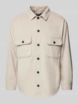 JACK & JONES ESSENTIALS loose fit overshirt JJEBRADLEY OLLIE met wol beige