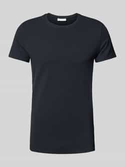 Casual friday T-shirt met geribde ronde hals