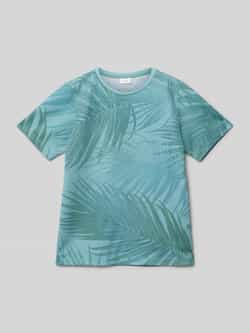 S.Oliver T-shirt met bladprint blauw Jongens Polyester Ronde hals Blad 164