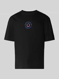 Hugo Blue T-shirt met labelprint model 'Napoka'