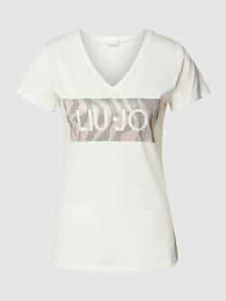 Liu Jo Witte katoenen T-shirts en Polos met strass versiering White Dames