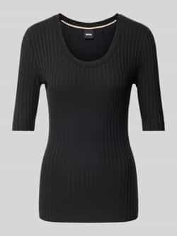 Boss T-shirt met geribde boothals