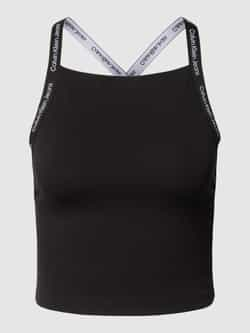 Calvin Klein Jeans Zwarte Crop Top met Logo en Kruisbandjes Black Dames