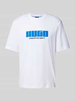 Hugo Blue T-shirt met labelprint model 'Newromi'
