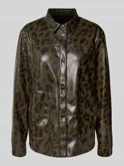Marc Cain Jack in leerlook met platte kraag en steekzakken