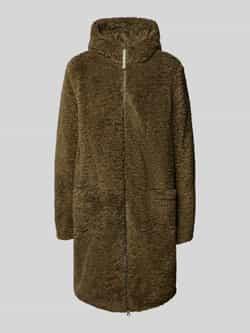 Camel active Lange jas van teddybont met capuchon en tweewegsritssluiting
