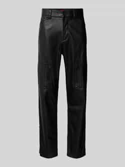 HUGO Regular fit broek in leerlook met ritssluiting opzij model 'ROCO253'